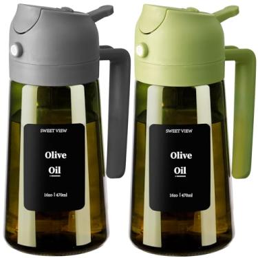 Imagem de SWEET VIEW Dispensador de azeite de oliva e pulverizador de óleo de 2 peças – despejador de óleo de vidro à prova de luz de 470 ml para cozinha, fritadeira a ar, cozinhar, salada e churrasco