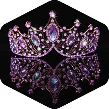 Imagem de Kamirola Coroa de rainha barroca, coroa de noiva de casamento com strass e tiaras de cristal para aniversário, formatura, concurso, festa de halloween... TR09, Medium, Liga metálica, re