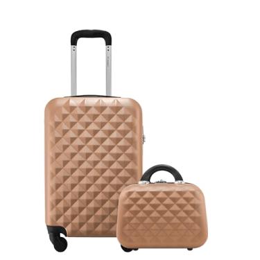 Imagem de Conjunto Mala de Viagem Tamanho Bordo 10kg Rodas 360 com Frasqueira Gladiador Diamond D1MBFRAD1 (Rose Gold)
