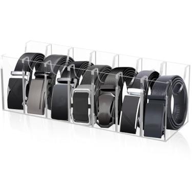 Imagem de Organizador de cinto de acrílico para armário – Suporte de armazenamento de cinto com 7 compartimentos, caixa opcional de montagem na parede com armazenamento de gravata e cachecol