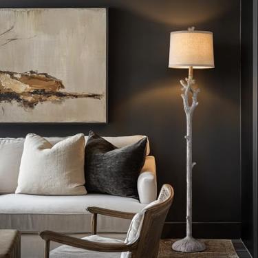 Imagem de OYEARS Luminária de chão retrô de fazenda para sala de estar lâmpadas de pé rústicas decoração de tronco de árvore moderno country vintage lâmpada de piso de madeira (marrom)