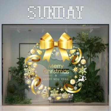 Imagem de Rchovsam XL Guirlanda dourada de inverno adesivos para janela guirlanda de natal inteira grande adesivos de janela notícias anos decoração faça você mesmo parede estática janela porta mural vitrine