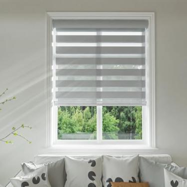 Imagem de Changshade Persianas Zebra para Windows sem fio de camada dupla semitransparentes com filtro de luz de sanefa privacidade para dia e noite persiana de rolo para escritório em casa, 80 cm L × 182 cm A