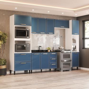Imagem de Cozinha Modulada 5 Peças sem Pia Amara Politorno Móveis - Branco com Azul