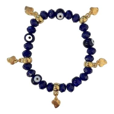 Imagem de Pulseira Olho Grego Azul Pingentes Dourados Cristal Silicone