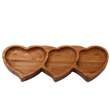 Imagem de Petisqueira Coração Bambu 3 Cavidades 25Cm Frios Petiscos