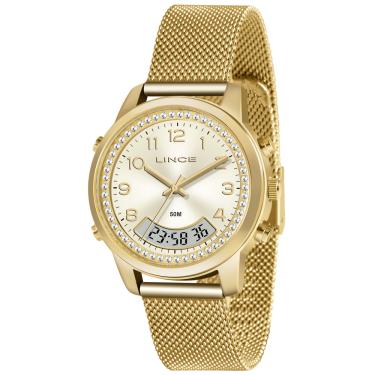 Imagem de Relógio LINCE feminino dourado strass anadigi LAG4714L C2KX