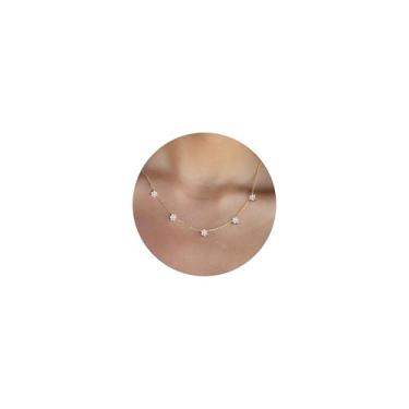 Imagem de VRIUA Colares de diamante para mulheres – Colar delicado banhado a ouro 14K banhado a ouro branco para mulheres, simples, cinco diamantes, trevo, borboleta, coração, estrela, joia moderna de ouro,