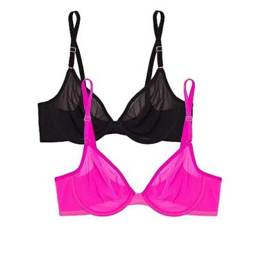 Imagem de Smart & Sexy Sutiã feminino de malha transparente com aro, Matiz preta/rosa elétrico, 40C