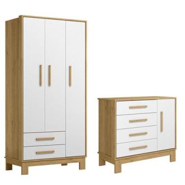 Imagem de Q Encanto Slim Guarda Roupa e Cômoda Freijó/Branco - Qmovi