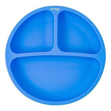 Imagem de Pratinho Para Bebê Silicone Com Divisórias Infantil Clingo, Azul