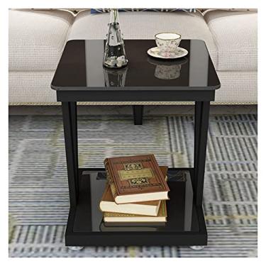 Imagem de Mesa de centro de design simples, mesa de café lateral superior de vidro temperado mesa de vidro bistrô ao ar livre, quintal, varanda, piscina, mesa quadrada com moldura de metal, móveis com