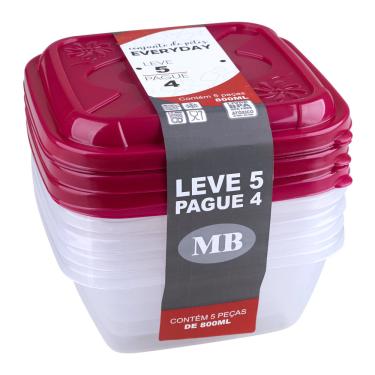 Imagem de Conjunto de Potes Plásticos Mb Everyday com 5 Peças 800ml - Item Sortido