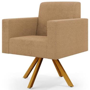 Imagem de Poltrona Decorativa Giratória Base De Madeira Helô L02 Bouclê Mostarda