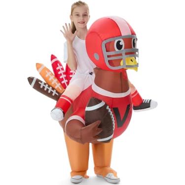 Imagem de VioraWhite Inflatable Turkey Costume Kids Thanksgiving Funny Riding on Blow up Costume for Boys Girls Cosplay Party(Turkey Football)