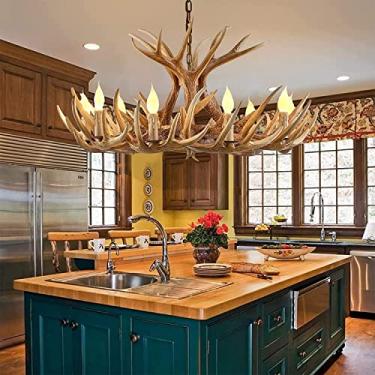Imagem de XFNVXC Antler Lig Lustre Lig Luxuoso Lig 8 Ligs Veado Chifre Lig Luxuoso Lig Lustre Lig Country Antlers Lig Luxuoso, Lâmpadas E12, para HOM