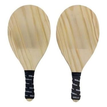 Imagem de Frescobol Praia Kit, Kit Jogo Frescobol Tênis de Praia 2 Raquetes de Madeira 1 Bola com Capa Cor Laranja E Preto, Adequado para Lazer E Entretenimento