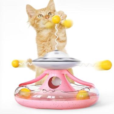 Imagem de Pssopp Brinquedo de Torre de Bola de Gato, Bastão de Provocação Incluído Funil Transparente, Tratamento Interativo, Brinquedo de Quebra-cabeça de Pista de Gato Com Bolas Amarelas para