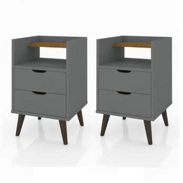 Imagem de Kit Mesa de Cabeceira Retrô Decor com Duas Gavetas e Pés Palitos - Via