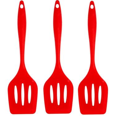 Imagem de Espatula De Silicone Vazada Vermelha Grande Kit 03 Un