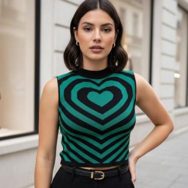 Imagem de Cropped Modal Coração Blusa Regata Feminina Estampada - Vitrine Collec