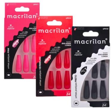 Imagem de 3 Unhas Postiças Longa Bailarina Pink Preto Vermelho - Macrilan