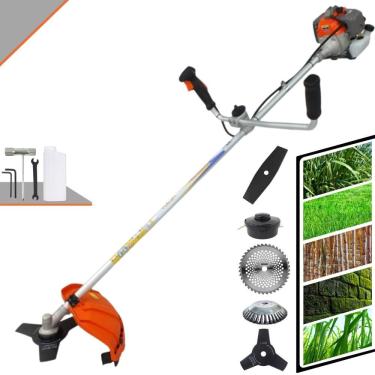 Imagem de Roçadeira Aparador de Grama À Gasolina VR330P 33cc 1,2HP Com Carretel e Faca 2 Pontas + Faca 3 Pontas, Faca 40 Dentes de Vídea e Disco Escova de Aço