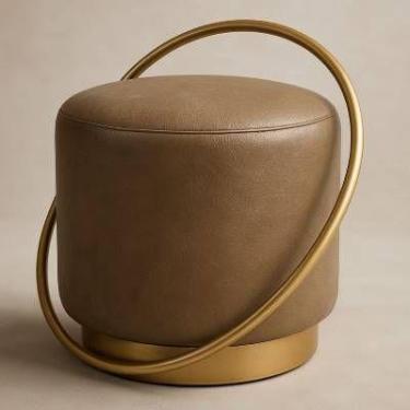 Imagem de Puff Pérola Linho Base Metálica - Velaris Decor, Courino Caramelo