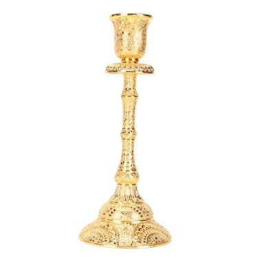 Imagem de Castiçal dourado vintage liga requintada escultura decoração pilar de metal castiçal para mesa de jantar, decoração de casa, festa de casamento