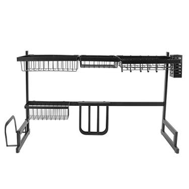 Imagem de Pilipane Rack de escorredor de pia de aço inoxidável multifuncional organizador de cozinha prateleira de armazenamento para pia dupla preta 85 cm