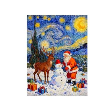 Imagem de Pinturas em tela Natal-Quadros Decoração de Parede-Cervos noite estrelada-Inverno Paisagens Impressões para Sala de Estar 60x80cm Sem Moldura