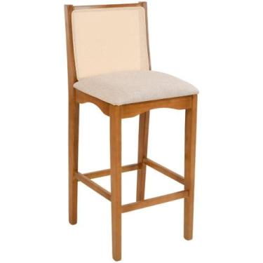 Imagem de Banqueta Toscana Madeira Maciça Carvalho Tela Bege Tecido Linho Bege -