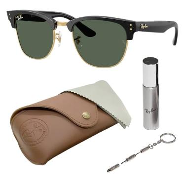 Imagem de Ray-Ban RBR0504S CLUBMASTER REVERSE Óculos de sol quadrados para homens e mulheres com kit oficial de óculos RAYBAN, Preto polido na armação Arista | Lente verde escura, 54 mm
