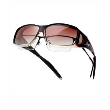Imagem de Fit Over Óculos de sol feminino masculino polarizado envolver óculos de sol retangulares esportivos óculos de sol para dirigir ciclismo SY6172, Armação marrom gradiente | Lente marrom gradiente