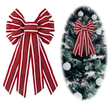 Imagem de Blinket Grande laço de Natal vermelho com listras xadrez de búfalo para grinalda, arco de guirlanda de serapilheira para embrulho de presente de árvore de Natal, festa de ano novo, decoração de casa