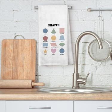 Imagem de Toalhas de mão infantis, toalhas de mão educativas de formas coloridas boho para decoração de banheiro, decoração de banheiro infantil, toalhas de prato de cozinha de aprendizagem, formas boêmias