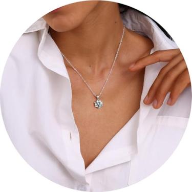 Imagem de Colar feminino com pingente de cristal solitário de corte redondo, configuração de seis garras em corrente de aço inoxidável, joia elegante para uso diário, F, Aço inoxidável e cristal, Sem Pedra