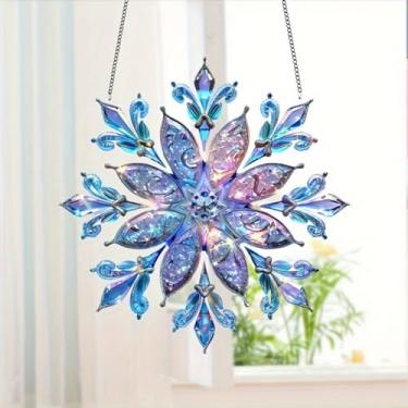 Imagem de Enfeite de acrílico para pendurar apanhador de sol de floco de neve - 14 x 14 cm lavável | Decoração de Natal e inverno | Estética mural de jardim ao ar livre, fazenda, quarto e sala de estar | Plano
