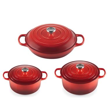Imagem de KIT JOGO DE 3 PANELAS LE CREUSET 1 CAÇAROLA BUFFET + 2 REDONDAS