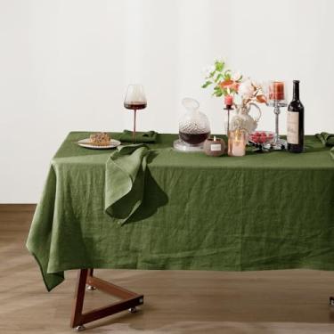 Imagem de Talasily Toalha de mesa de linho 100% linho puro, 152 x 203 cm, toalhas de mesa retangulares, panos laváveis para cozinha, jantar, festas de buffet, feriados, piquenique, casamentos e restaurantes