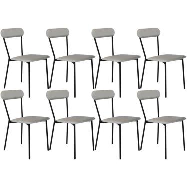 Imagem de Kit 08 Cadeiras Estofada Para Sala De Jantar Liora Preto C01 Courino Off White - Lyam Decor