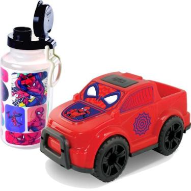 Imagem de Kit Garrafa Homem Aranha Carrinho Brinquedo Infantil - Plasutil