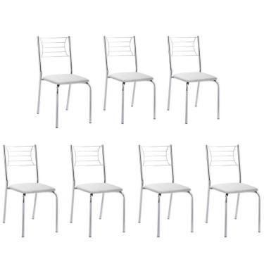 Imagem de Kit 7 Cadeiras Nanda Cromada Corino Branco