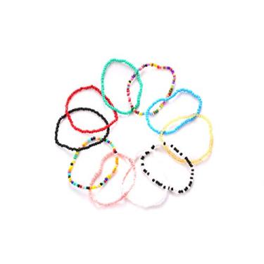 Imagem de OUGWA 10 peças, pulseira de contas coloridas, feita à mão, tornozeleira, miçanga, barriga, biquíni havaiano, joias de verão para mulheres e meninas (tornozeleira)