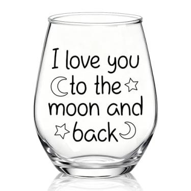 Imagem de XQLZY Taça de vinho sem haste I Love You To The Moon And Back, presentes engraçados para casal, mãe, avó, tia, melhor amiga, Natal, aniversário, Ação de Graças, presentes para mulheres, irmã amiga