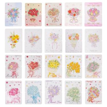 Imagem de CSH 60 cartões de agradecimento a granel (20 desenhos florais, 3 peças em cada) com 60 envelopes coloridos, 9 x 13 cm, cartões em branco variados dobrados para todas as ocasiões