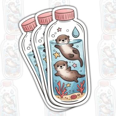 Imagem de 3 peças de adesivos de lontra em uma garrafa, adesivos de vinil de lontra engraçados fofos para laptop, caderno, diário, garrafa de água, tablet, carro, presente para adolescentes, crianças