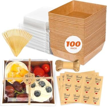 Imagem de LNDIEHS 100 Unidades De Pequenas Caixas Frios Com Tampas Transparentes - Mini Papel Para Viagem, Recipiente Descartável Alimentos Tampa, Sobremesa Sanduíches, Biscoitos, Sushi, Fatias Bolo E Morango