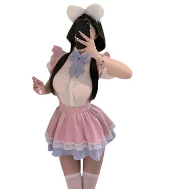 Imagem de SENJIY Roupa de marinheiro sexy para mulheres, lingerie de colegial, fantasia de cosplay, uniforme JK, anime, dramatização, vestido curto, babydoll, gravata borboleta, blusa, suspensório, saia