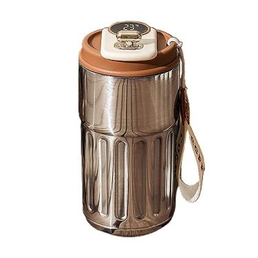 Imagem de HYBEW Caneca térmica de exibição inteligente de temperatura de 450 ml, caneca de aço inoxidável à prova de vazamento a vácuo com tampa, caneca de carro para chás de cerveja